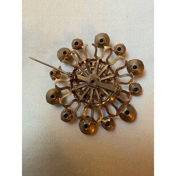 Vintage Sunburst Brooch Rhinestone Crystals Red Pink Purple Gold Tone Pin Women - Picture 5 of 6